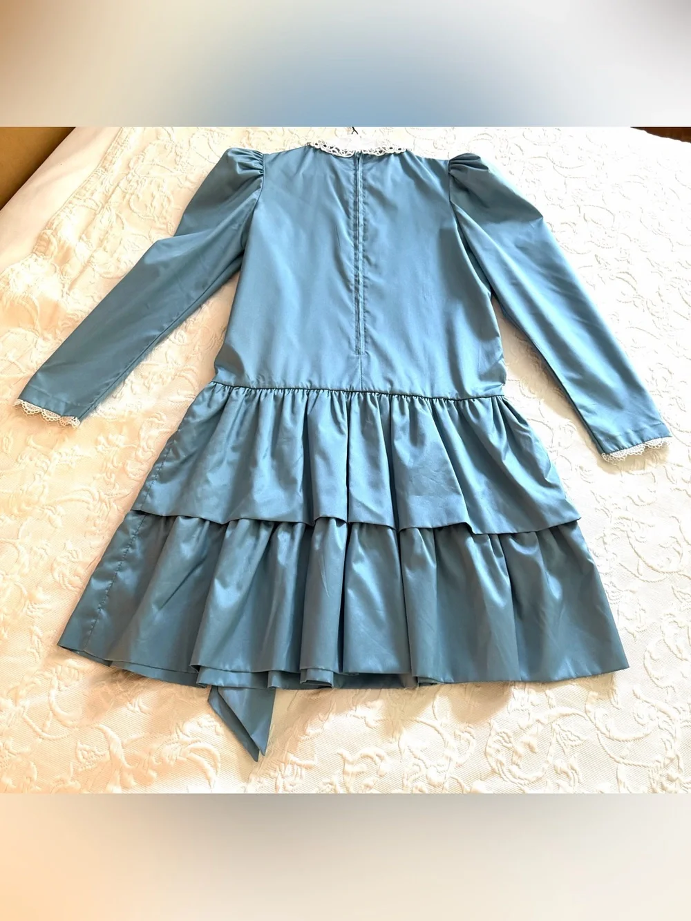 Vintage Christian Dior Blue Tiered Dress Lace Collar Girls Sz 12 1980’s